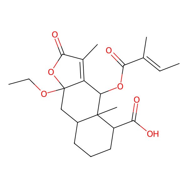 2D Structure of (4R,4aS,5S,8aR,9aR)-9a-ethoxy-3,4a-dimethyl-4-[(Z)-2-methylbut-2-enoyl]oxy-2-oxo-5,6,7,8,8a,9-hexahydro-4H-benzo[f][1]benzofuran-5-carboxylic acid