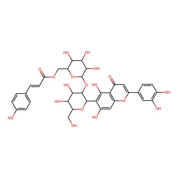 2D Structure of [6-[2-[2-(3,4-Dihydroxyphenyl)-5,7-dihydroxy-4-oxochromen-6-yl]-4,5-dihydroxy-6-(hydroxymethyl)oxan-3-yl]oxy-3,4,5-trihydroxyoxan-2-yl]methyl 3-(4-hydroxyphenyl)prop-2-enoate