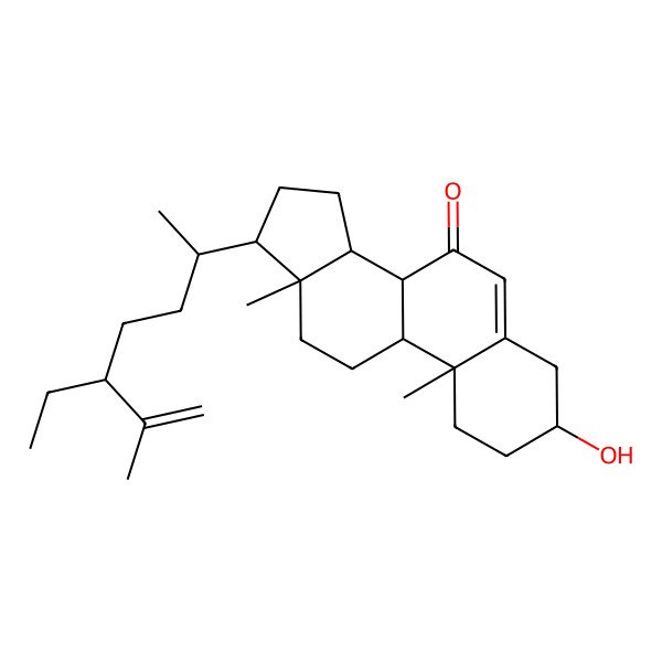2D Structure of 17-(5-Ethyl-6-methylhept-6-en-2-yl)-3-hydroxy-10,13-dimethyl-1,2,3,4,8,9,11,12,14,15,16,17-dodecahydrocyclopenta[a]phenanthren-7-one