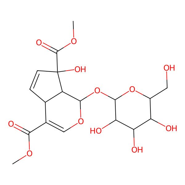 2D Structure of dimethyl 7-hydroxy-1-[3,4,5-trihydroxy-6-(hydroxymethyl)oxan-2-yl]oxy-4a,7a-dihydro-1H-cyclopenta[c]pyran-4,7-dicarboxylate