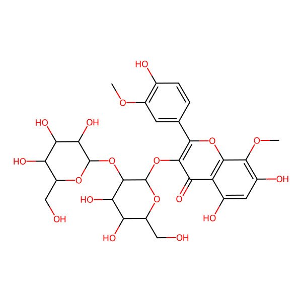 2D Structure of 3-[4,5-Dihydroxy-6-(hydroxymethyl)-3-[3,4,5-trihydroxy-6-(hydroxymethyl)oxan-2-yl]oxyoxan-2-yl]oxy-5,7-dihydroxy-2-(4-hydroxy-3-methoxyphenyl)-8-methoxychromen-4-one