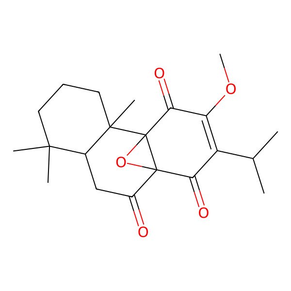 2D Structure of (1S,2S,7R,10S)-13-methoxy-2,6,6-trimethyl-12-propan-2-yl-15-oxatetracyclo[8.4.1.01,10.02,7]pentadec-12-ene-9,11,14-trione