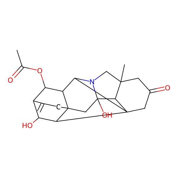 2D Structure of (16,19-Dihydroxy-5-methyl-12-methylidene-3-oxo-7-azaheptacyclo[9.6.2.01,8.05,17.07,16.09,14.014,18]nonadecan-10-yl) acetate