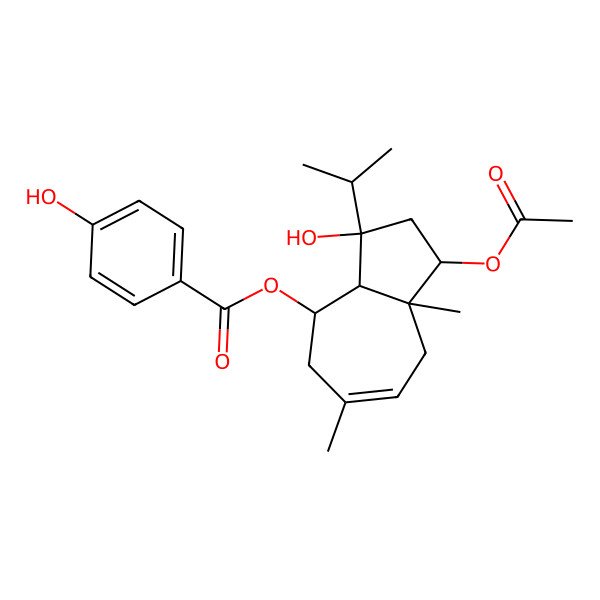 2D Structure of (1-Acetyloxy-3-hydroxy-6,8a-dimethyl-3-propan-2-yl-1,2,3a,4,5,8-hexahydroazulen-4-yl) 4-hydroxybenzoate