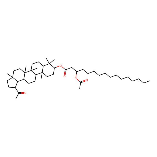2D Structure of (1-Acetyl-3a,5a,5b,8,8,11a-hexamethyl-1,2,3,4,5,6,7,7a,9,10,11,11b,12,13,13a,13b-hexadecahydrocyclopenta[a]chrysen-9-yl) 3-acetyloxyhexadecanoate
