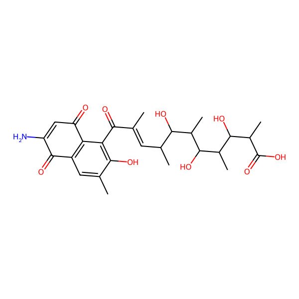 2D Structure of (E,2R,3S,4S,5S,6S,7S,8R)-11-(6-amino-2-hydroxy-3-methyl-5,8-dioxonaphthalen-1-yl)-3,5,7-trihydroxy-2,4,6,8,10-pentamethyl-11-oxoundec-9-enoic acid