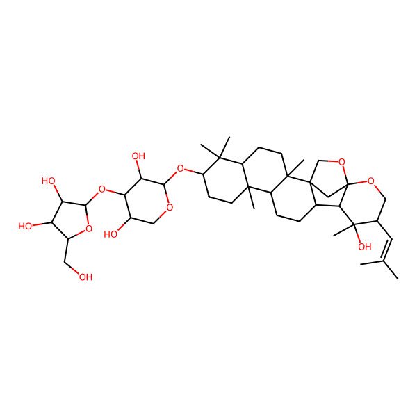 2D Structure of (2S,3R,4S,5S)-4-[(2S,3R,4R,5S)-3,4-dihydroxy-5-(hydroxymethyl)oxolan-2-yl]oxy-2-[[(1S,2R,5R,7S,10R,11R,14R,15S,16S,17R,20R)-16-hydroxy-2,6,6,10,16-pentamethyl-17-(2-methylprop-1-enyl)-19,21-dioxahexacyclo[18.2.1.01,14.02,11.05,10.015,20]tricosan-7-yl]oxy]oxane-3,5-diol