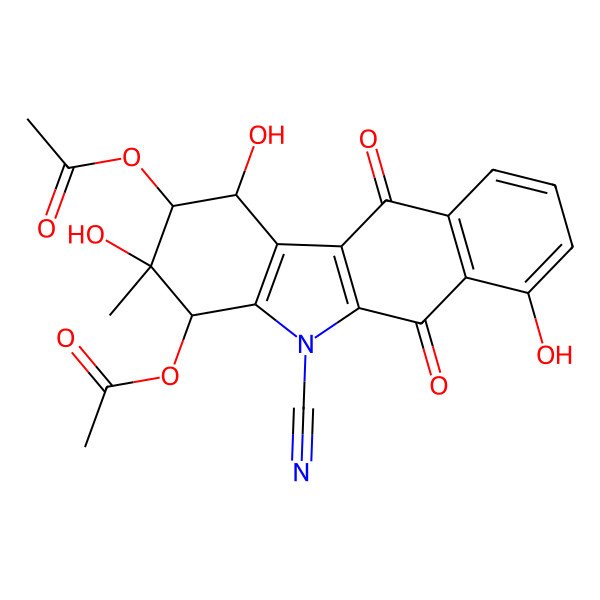 2D Structure of (4-acetyloxy-5-cyano-1,3,7-trihydroxy-3-methyl-6,11-dioxo-2,4-dihydro-1H-benzo[b]carbazol-2-yl) acetate