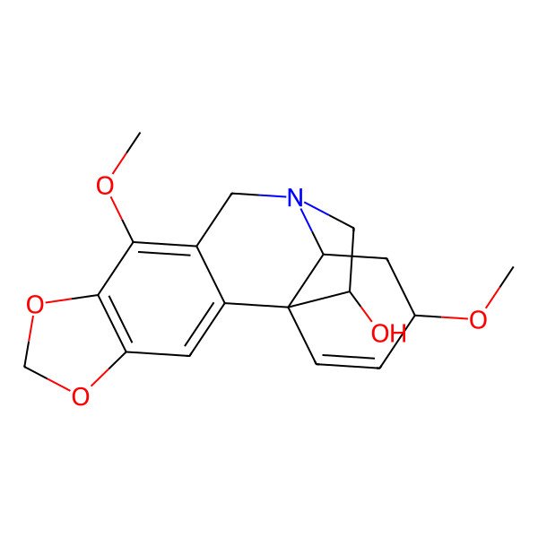 2D Structure of (1R,13R,15S,18S)-9,15-dimethoxy-5,7-dioxa-12-azapentacyclo[10.5.2.01,13.02,10.04,8]nonadeca-2,4(8),9,16-tetraen-18-ol