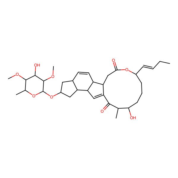 2D Structure of (1S,2R,5S,7R,9R,10S,14R,15S,19R)-19-[(E)-but-1-enyl]-15-hydroxy-7-[(2R,3R,4R,5R,6S)-4-hydroxy-3,5-dimethoxy-6-methyloxan-2-yl]oxy-14-methyl-20-oxatetracyclo[10.10.0.02,10.05,9]docosa-3,11-diene-13,21-dione