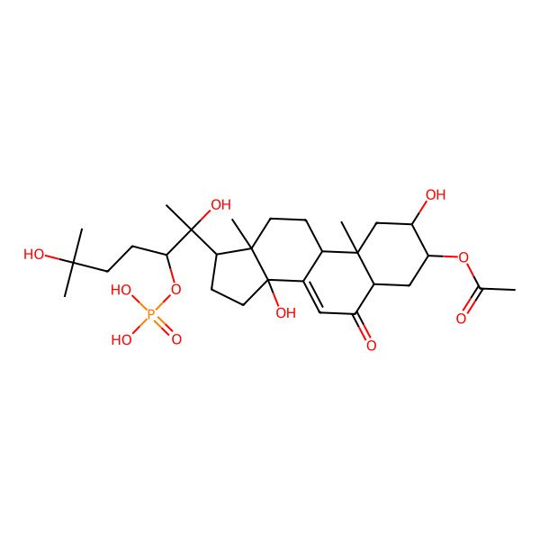 2D Structure of [(2S,3R,5R,9R,10R,13R,14S,17S)-17-[(2R,3R)-2,6-dihydroxy-6-methyl-3-phosphonooxyheptan-2-yl]-2,14-dihydroxy-10,13-dimethyl-6-oxo-2,3,4,5,9,11,12,15,16,17-decahydro-1H-cyclopenta[a]phenanthren-3-yl] acetate