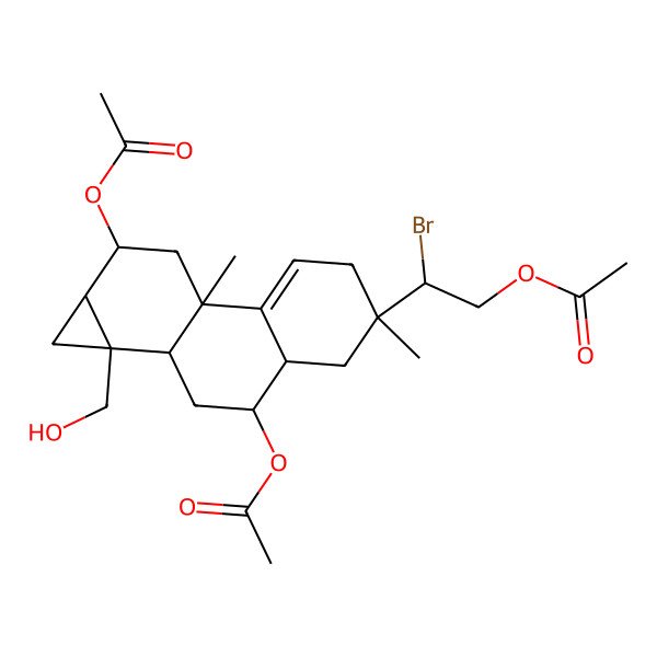2D Structure of [(2R)-2-[(1aR,1bS,3R,3aR,5R,7bR,9R,9aR)-3,9-diacetyloxy-1a-(hydroxymethyl)-5,7b-dimethyl-1,1b,2,3,3a,4,6,8,9,9a-decahydrocyclopropa[a]phenanthren-5-yl]-2-bromoethyl] acetate
