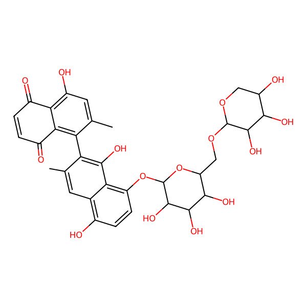 2D Structure of 5-[1,5-Dihydroxy-3-methyl-8-[3,4,5-trihydroxy-6-[(3,4,5-trihydroxyoxan-2-yl)oxymethyl]oxan-2-yl]oxynaphthalen-2-yl]-8-hydroxy-6-methylnaphthalene-1,4-dione