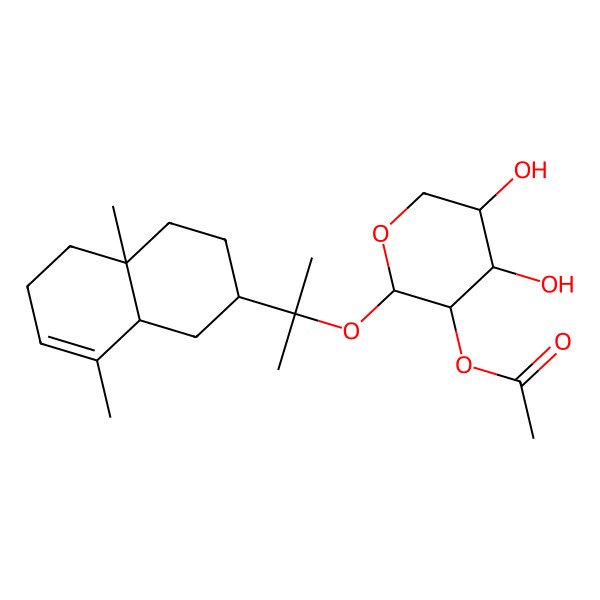 2D Structure of [2-[2-(4a,8-dimethyl-2,3,4,5,6,8a-hexahydro-1H-naphthalen-2-yl)propan-2-yloxy]-4,5-dihydroxyoxan-3-yl] acetate