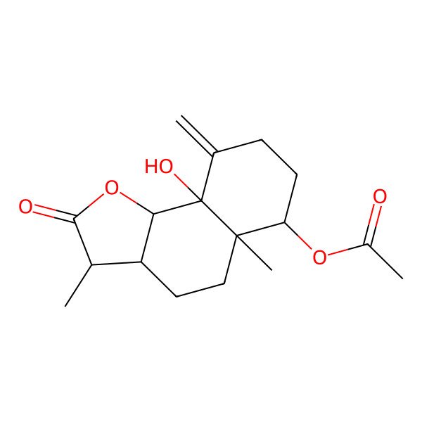 2D Structure of [(3R,3aS,5aS,6R,9aR,9bS)-9a-hydroxy-3,5a-dimethyl-9-methylidene-2-oxo-3,3a,4,5,6,7,8,9b-octahydrobenzo[g][1]benzofuran-6-yl] acetate