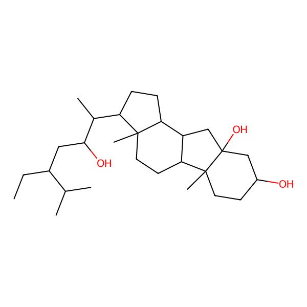 2D Structure of 3-(5-ethyl-3-hydroxy-6-methylheptan-2-yl)-3a,5b-dimethyl-2,3,4,5,5a,6,7,8,9,10,10a,10b-dodecahydro-1H-cyclopenta[a]fluorene-8,9a-diol