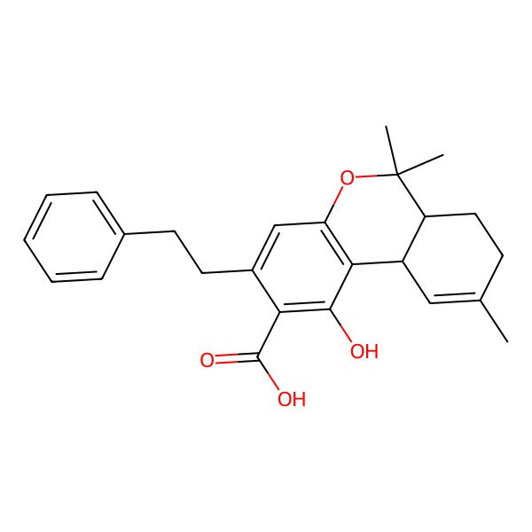2D Structure of (6aR,10aS)-1-hydroxy-6,6,9-trimethyl-3-(2-phenylethyl)-6a,7,8,10a-tetrahydrobenzo[c]chromene-2-carboxylic acid