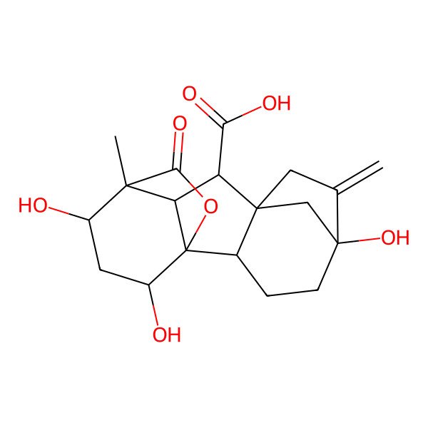 2D Structure of Gibbane-1,10-dicarboxylic acid, 2,4,4a,7-tetrahydroxy-1-methyl-8-methylene-, 1,4a-lactone, (1alpha,2beta,4beta,4aalpha,4bbeta,10beta)-