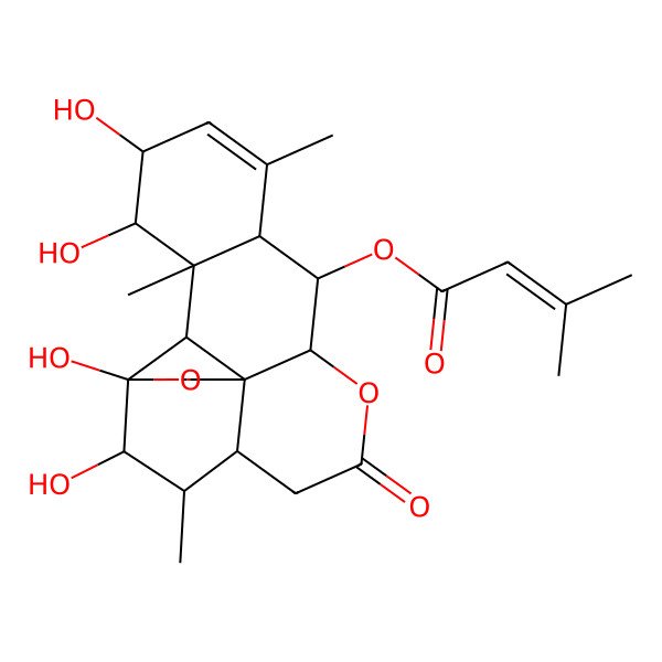 2D Structure of Picras-3-ene-2, 11,20-epoxy-1,11,12-trihydroxy-6-[(3-methyl-1-oxo-2-butenyl)oxy]-, (6alpha,11beta,12alpha)-