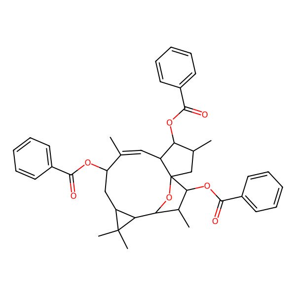 2D Structure of [(1R,3S,4S,5S,6E,8R,10R,12R,13R,14S,15S)-4,15-dibenzoyloxy-3,7,11,11,14-pentamethyl-16-oxatetracyclo[11.2.1.01,5.010,12]hexadec-6-en-8-yl] benzoate