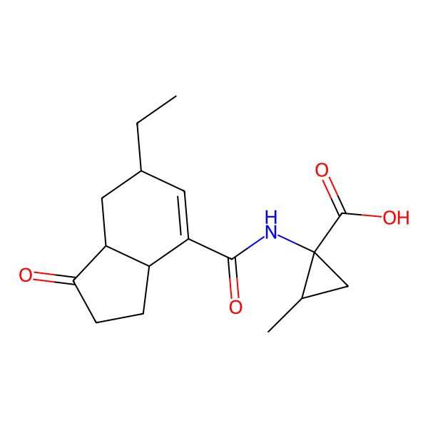 2D Structure of (1S,2S)-1-[[(3aS,6R,7aS)-6-ethyl-1-oxo-2,3,3a,6,7,7a-hexahydroindene-4-carbonyl]amino]-2-methylcyclopropane-1-carboxylic acid