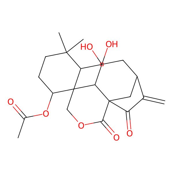 2D Structure of [(1S,1'S,3'R,5R,6S,7S,9S)-7-hydroxy-3'-(hydroxymethyl)-4',4'-dimethyl-10-methylidene-2,11-dioxospiro[3-oxatricyclo[7.2.1.01,6]dodecane-5,2'-cyclohexane]-1'-yl] acetate