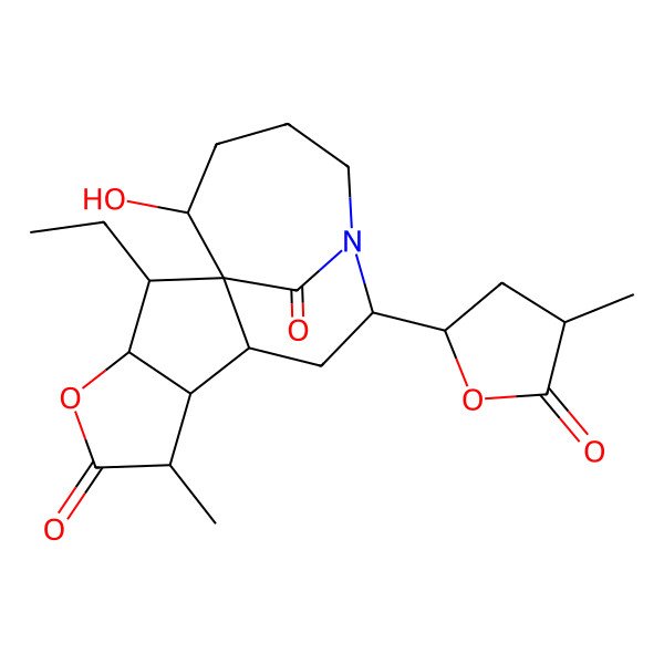 2D Structure of (1S,2S,3S,6S,7R,8S,10R,15R)-2-ethyl-15-hydroxy-6-methyl-10-[(2R,4R)-4-methyl-5-oxooxolan-2-yl]-4-oxa-11-azatetracyclo[9.4.1.01,8.03,7]hexadecane-5,16-dione