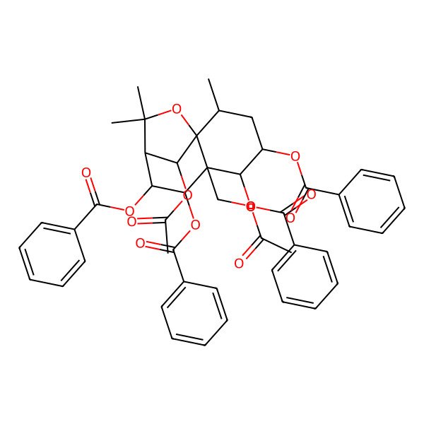 2D Structure of (1S,2R,4S,5R,6S,7S,8R,9R,12R)-12-(acetyloxy)-6-[(acetyloxy)methyl]-4,5,8-tris(benzoyloxy)-2,10,10-trimethyl-11-oxatricyclo[7.2.1.0^{1,6}]dodecan-7-yl benzoate