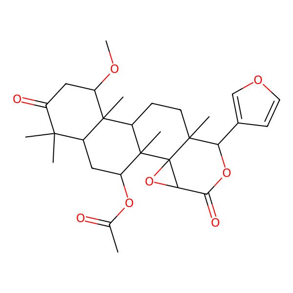 2D Structure of [7-(Furan-3-yl)-13-methoxy-1,8,12,16,16-pentamethyl-5,15-dioxo-3,6-dioxapentacyclo[9.8.0.02,4.02,8.012,17]nonadecan-19-yl] acetate