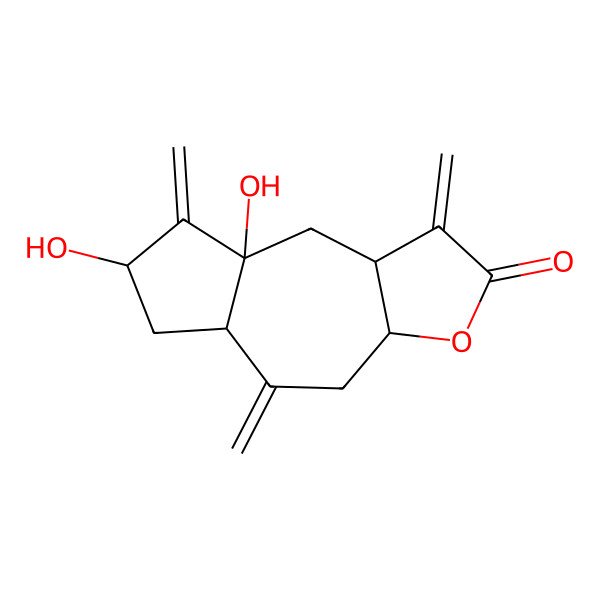 2D Structure of 7,8a-dihydroxy-1,5,8-trimethylidene-4,5a,6,7,9,9a-hexahydro-3aH-azuleno[6,5-b]furan-2-one