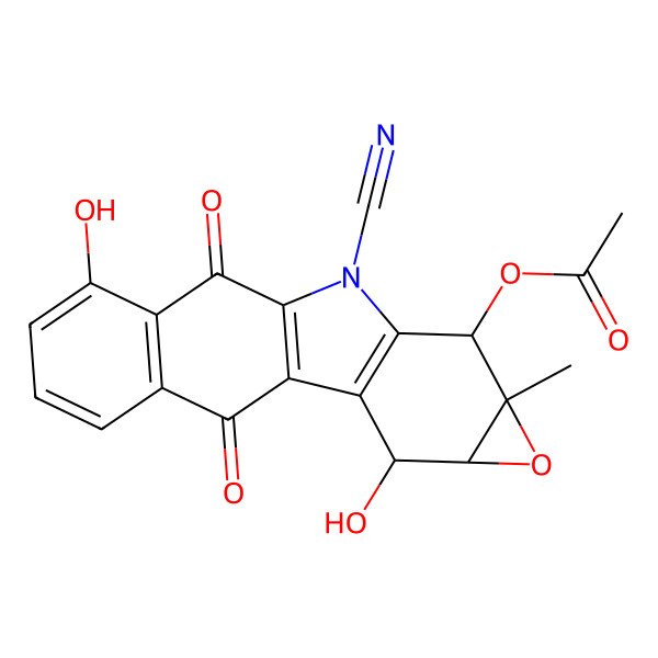 2D Structure of (9-Cyano-3,13-dihydroxy-6-methyl-11,18-dioxo-5-oxa-9-azapentacyclo[8.8.0.02,8.04,6.012,17]octadeca-1(10),2(8),12(17),13,15-pentaen-7-yl) acetate