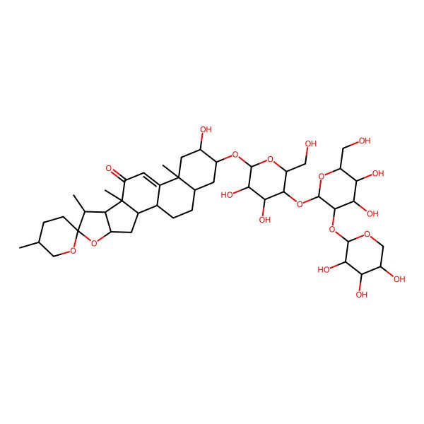 2D Structure of 16-[5-[4,5-Dihydroxy-6-(hydroxymethyl)-3-(3,4,5-trihydroxyoxan-2-yl)oxyoxan-2-yl]oxy-3,4-dihydroxy-6-(hydroxymethyl)oxan-2-yl]oxy-15-hydroxy-5',7,9,13-tetramethylspiro[5-oxapentacyclo[10.8.0.02,9.04,8.013,18]icos-11-ene-6,2'-oxane]-10-one
