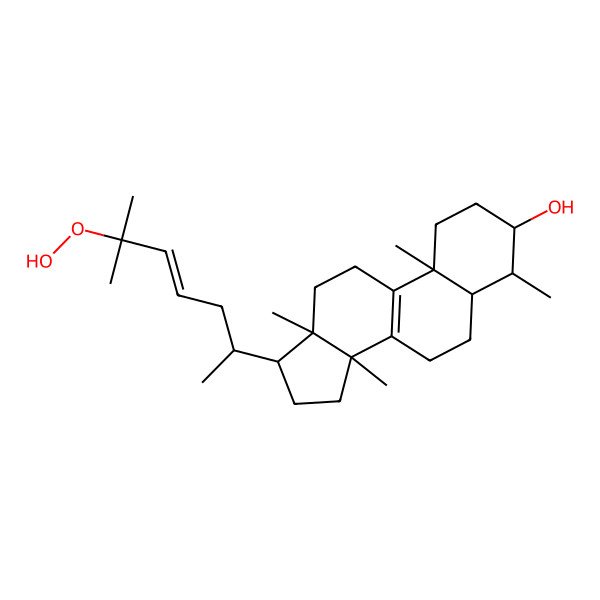 2D Structure of 17-(6-Hydroperoxy-6-methylhept-4-en-2-yl)-4,10,13,14-tetramethyl-1,2,3,4,5,6,7,11,12,15,16,17-dodecahydrocyclopenta[a]phenanthren-3-ol