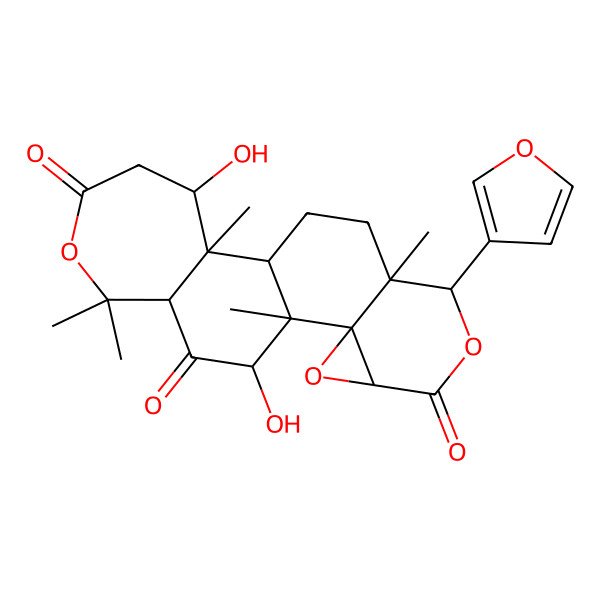 2D Structure of (1S,2R,4S,7S,8S,11R,12R,13R,18R,20R)-7-(furan-3-yl)-13,20-dihydroxy-1,8,12,17,17-pentamethyl-3,6,16-trioxapentacyclo[9.9.0.02,4.02,8.012,18]icosane-5,15,19-trione