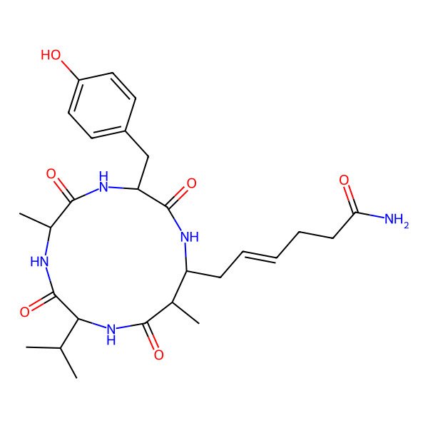 2D Structure of 6-[8-[(4-Hydroxyphenyl)methyl]-5,12-dimethyl-3,6,9,13-tetraoxo-2-propan-2-yl-1,4,7,10-tetrazacyclotridec-11-yl]hex-4-enamide