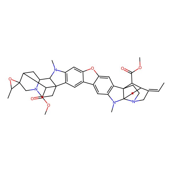 2D Structure of dimethyl (13Z)-13-ethylidene-3',8,26-trimethylspiro[22-oxa-8,15,26,33-tetrazaundecacyclo[28.5.1.112,18.01,27.02,25.04,23.05,21.07,19.09,15.09,18.028,33]heptatriaconta-2(25),3,5,7(19),20,23-hexaene-31,2'-oxirane]-36,37-dicarboxylate