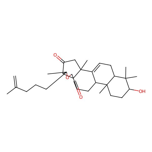 2D Structure of (2S,5S,6S,9S,12S,13R,16S,18R)-16-hydroxy-2,6,13,17,17-pentamethyl-6-(4-methylpent-4-enyl)-7-oxapentacyclo[10.8.0.02,9.05,9.013,18]icos-1(20)-ene-4,8-dione