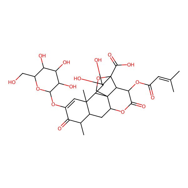2D Structure of (1R,2S,3R,6R,8S,9S,13S,14R,15R,16S,17R)-15,16-dihydroxy-9,13-dimethyl-3-(3-methylbut-2-enoyloxy)-4,10-dioxo-11-[(2S,3R,4S,5S,6R)-3,4,5-trihydroxy-6-(hydroxymethyl)oxan-2-yl]oxy-5,18-dioxapentacyclo[12.5.0.01,6.02,17.08,13]nonadec-11-ene-17-carboxylic acid