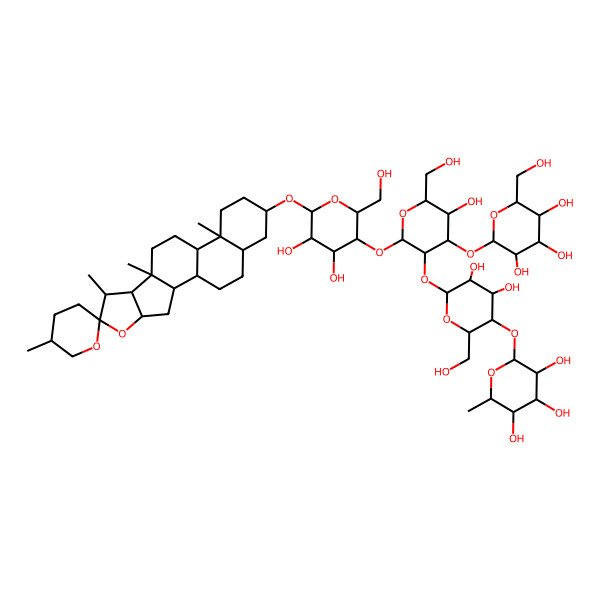 2D Structure of (2S,3R,4R,5R,6S)-2-[(2R,3S,4R,5R,6S)-6-[(2S,3R,4S,5R,6R)-2-[(2R,3R,4R,5R,6R)-4,5-dihydroxy-2-(hydroxymethyl)-6-[(1R,2S,4S,5'R,6R,7S,8R,9S,12S,13S,16S,18S)-5',7,9,13-tetramethylspiro[5-oxapentacyclo[10.8.0.02,9.04,8.013,18]icosane-6,2'-oxane]-16-yl]oxyoxan-3-yl]oxy-5-hydroxy-6-(hydroxymethyl)-4-[(2S,3R,4S,5S,6R)-3,4,5-trihydroxy-6-(hydroxymethyl)oxan-2-yl]oxyoxan-3-yl]oxy-4,5-dihydroxy-2-(hydroxymethyl)oxan-3-yl]oxy-6-methyloxane-3,4,5-triol