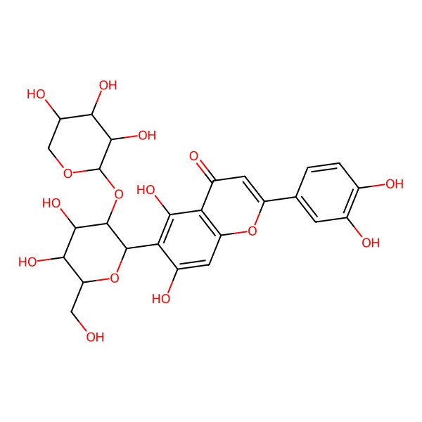 2D Structure of 6-[4,5-Dihydroxy-6-(hydroxymethyl)-3-(3,4,5-trihydroxyoxan-2-yl)oxyoxan-2-yl]-2-(3,4-dihydroxyphenyl)-5,7-dihydroxychromen-4-one