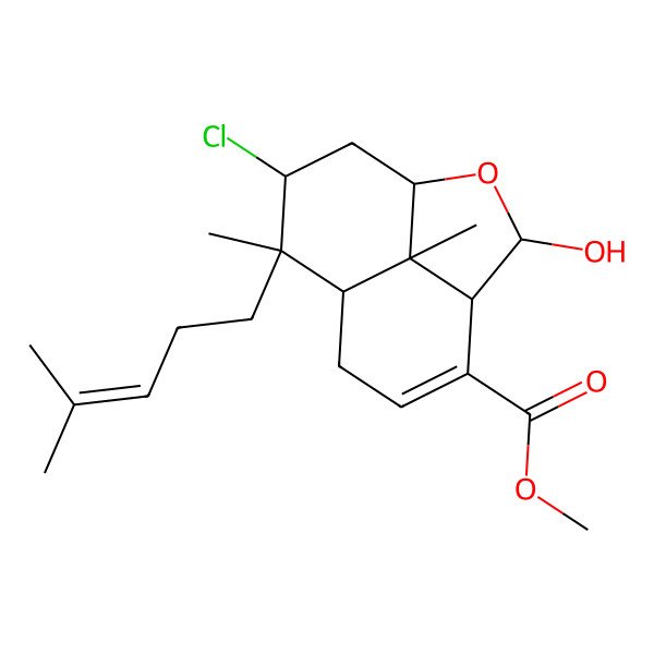 2D Structure of Methyl 10-chloro-3-hydroxy-9,12-dimethyl-9-(4-methylpent-3-enyl)-2-oxatricyclo[6.3.1.04,12]dodec-5-ene-5-carboxylate