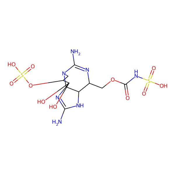 2D Structure of [(3aS,4R,9R,10aS)-2,6-diamino-10,10-dihydroxy-9-sulfooxy-3a,4,8,9-tetrahydro-3H-pyrrolo[1,2-c]purin-4-yl]methoxycarbonylsulfamic acid
