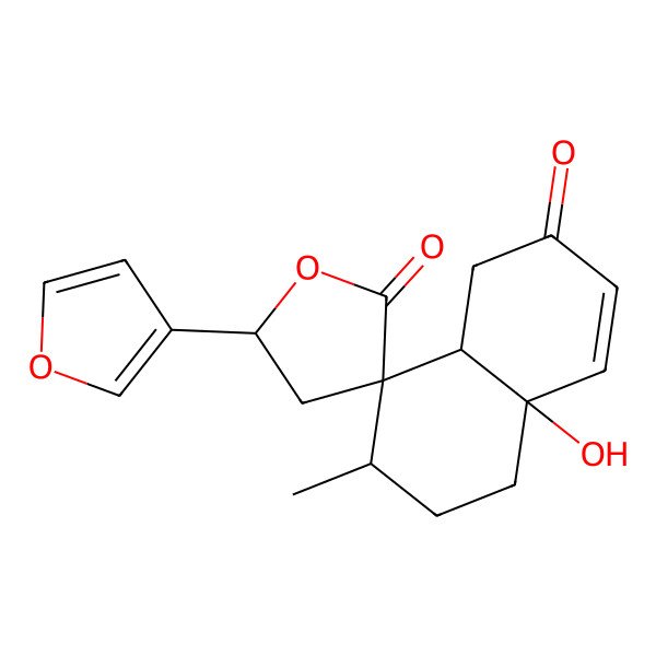 2D Structure of (4aS,5'R,7R,8R,8aR)-5'-(furan-3-yl)-4a-hydroxy-7-methylspiro[5,6,7,8a-tetrahydro-1H-naphthalene-8,3'-oxolane]-2,2'-dione