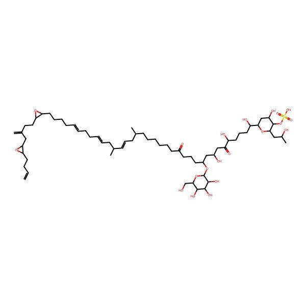 2D Structure of [(2R,3S,4R,6R)-6-[(1S,5S,8S,10S,21S,23E,25R,27E,31E)-36-[(2S,3S)-3-[3-[[(2S,3S)-3-but-3-enyloxiran-2-yl]methyl]but-3-enyl]oxiran-2-yl]-1,5,8-trihydroxy-21,25-dimethyl-6,14-dioxo-10-[(2R,3R,4S,5S,6R)-3,4,5-trihydroxy-6-(hydroxymethyl)oxan-2-yl]oxyhexatriaconta-23,27,31-trienyl]-4-hydroxy-2-[(2R)-2-hydroxypropyl]oxan-3-yl] hydrogen sulfate