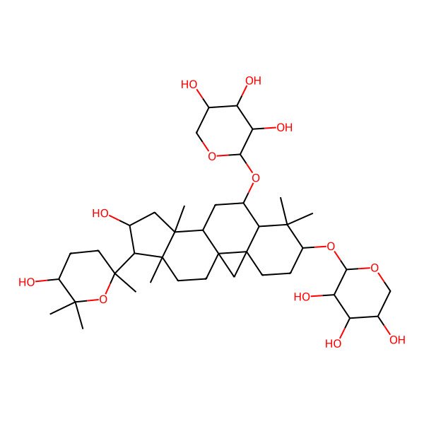 2D Structure of 2-[[14-Hydroxy-15-(5-hydroxy-2,6,6-trimethyloxan-2-yl)-7,7,12,16-tetramethyl-9-(3,4,5-trihydroxyoxan-2-yl)oxy-6-pentacyclo[9.7.0.01,3.03,8.012,16]octadecanyl]oxy]oxane-3,4,5-triol