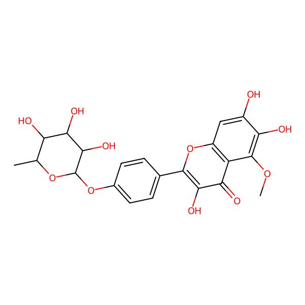 2D Structure of 3,6,7-trihydroxy-5-methoxy-2-[4-[(2S,3S,4R,5R,6S)-3,4,5-trihydroxy-6-methyloxan-2-yl]oxyphenyl]chromen-4-one