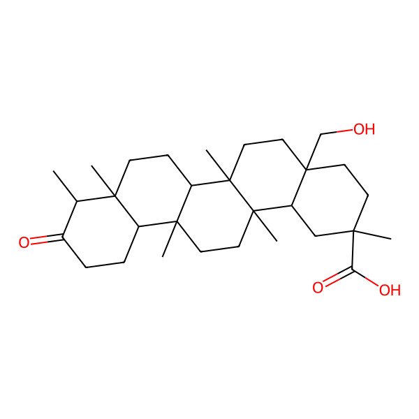 2D Structure of 4a-(hydroxymethyl)-2,6a,6a,8a,9,14a-hexamethyl-10-oxo-3,4,5,6,6b,7,8,9,11,12,12a,13,14,14b-tetradecahydro-1H-picene-2-carboxylic acid