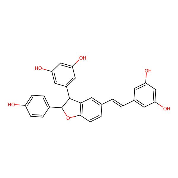 2D Structure of 5-[(E)-2-[(2R,3S)-3-(3,5-dihydroxyphenyl)-2-(4-hydroxyphenyl)-2,3-dihydro-1-benzofuran-5-yl]ethenyl]benzene-1,3-diol