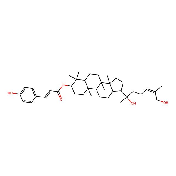 2D Structure of [(3S,5S,8R,9R,10R,13R,14R,17S)-17-[(E,2S)-2,7-dihydroxy-6-methylhept-5-en-2-yl]-4,4,8,10,14-pentamethyl-2,3,5,6,7,9,11,12,13,15,16,17-dodecahydro-1H-cyclopenta[a]phenanthren-3-yl] (E)-3-(4-hydroxyphenyl)prop-2-enoate