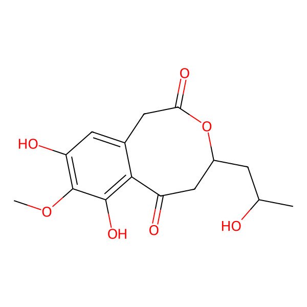 2D Structure of 7,9-dihydroxy-4-(2-hydroxypropyl)-8-methoxy-4,5-dihydro-1H-3-benzoxocine-2,6-dione